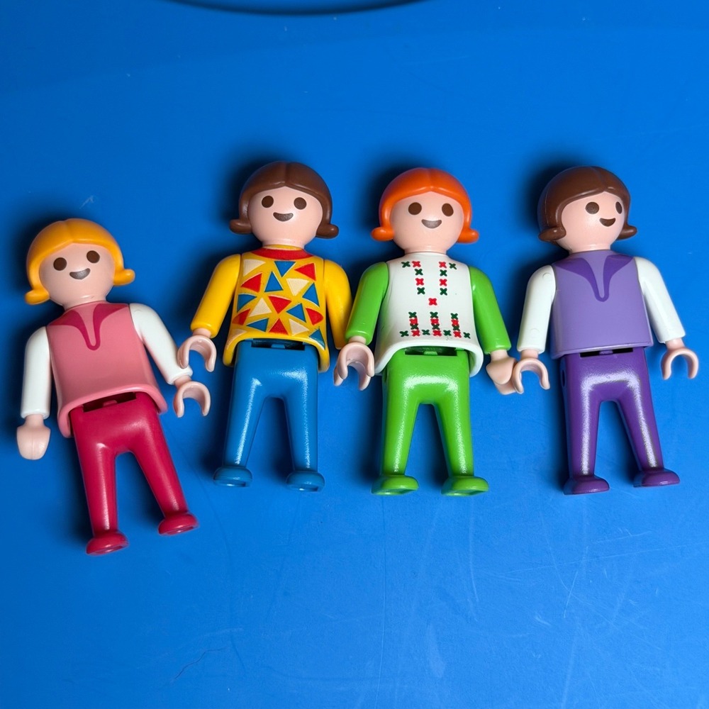 Vintage 1981 Playmobil Geobra Child Figures Lot of 4 People 2 Inch Colorful Toys